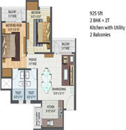 925 sqft 3bhk + 2t
