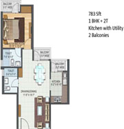 783 sqft 3bhk + 2t